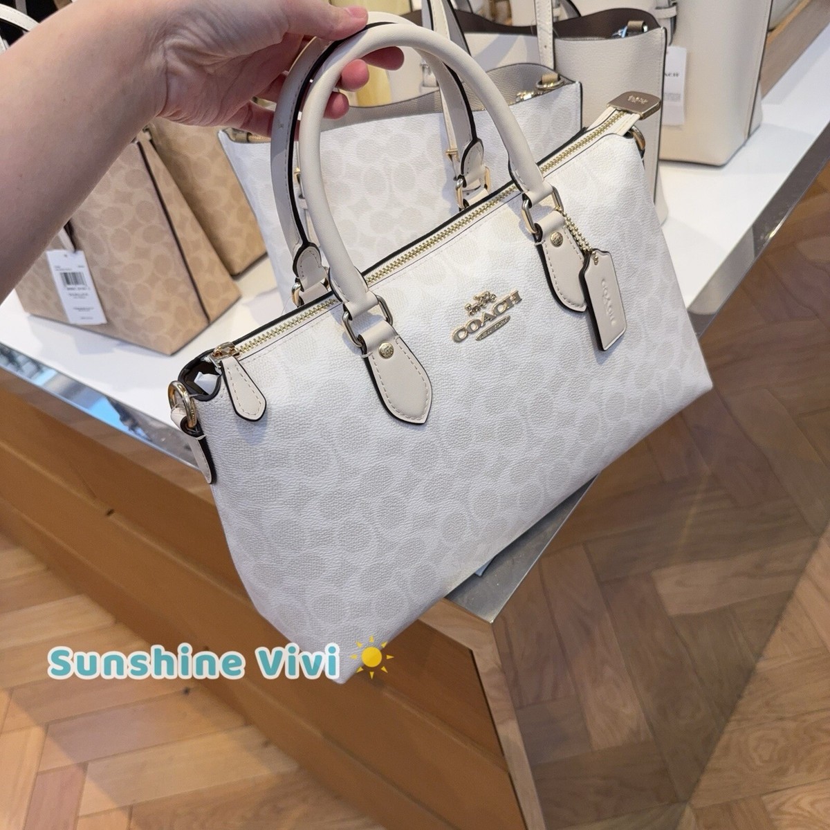 NWT Coach Georgia Satchel Bag In Signature Canvas CW422 Gold/White
