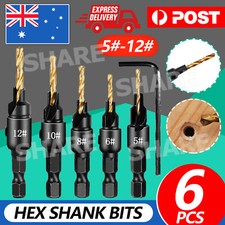 6X Screw Countersink Bit Set Pilot Holre Drill Metal Plastic Wood Hex Shank AU