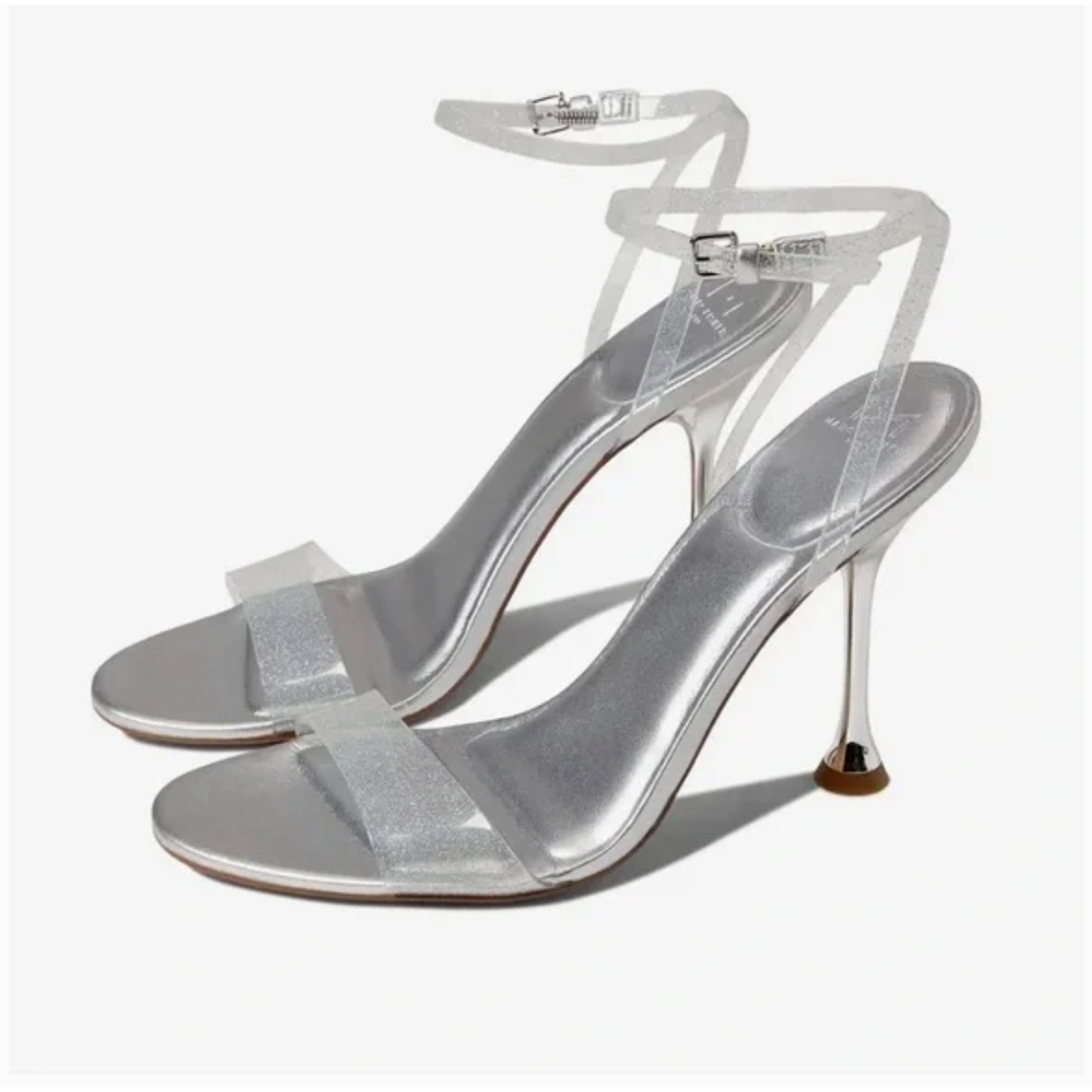 MARC Fisher CALISTY STRAPPY HEELED SANDAL, Silver/Clear Size Women 7.5 NEW $130