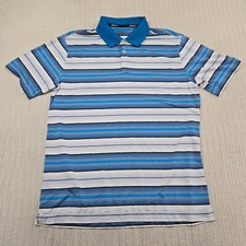 Nike Golf Shirt Mens Large Blue White Stripe Tour Performance Dri Fit Polo