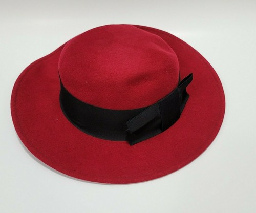 Bollman red fedora black ribbon wool 