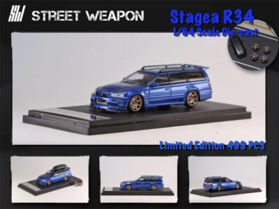 ステージア R34 種類セット Street Weapon 1:64 Nissan Stagea R34 w/Roofbox & Extra Wheels