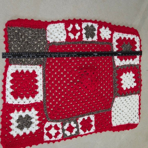 Vintage Handmade Baby Blanket Afghan 36 x 28 Granny Square Sock Monkey Red Crib - Picture 4 of 5