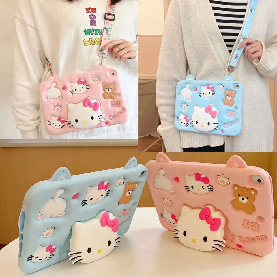 Shockproof Kitty Silicone Case For iPad 7/8/9/10th Gen 10.2 10.9 Air With Straps - Image 3 of 4
