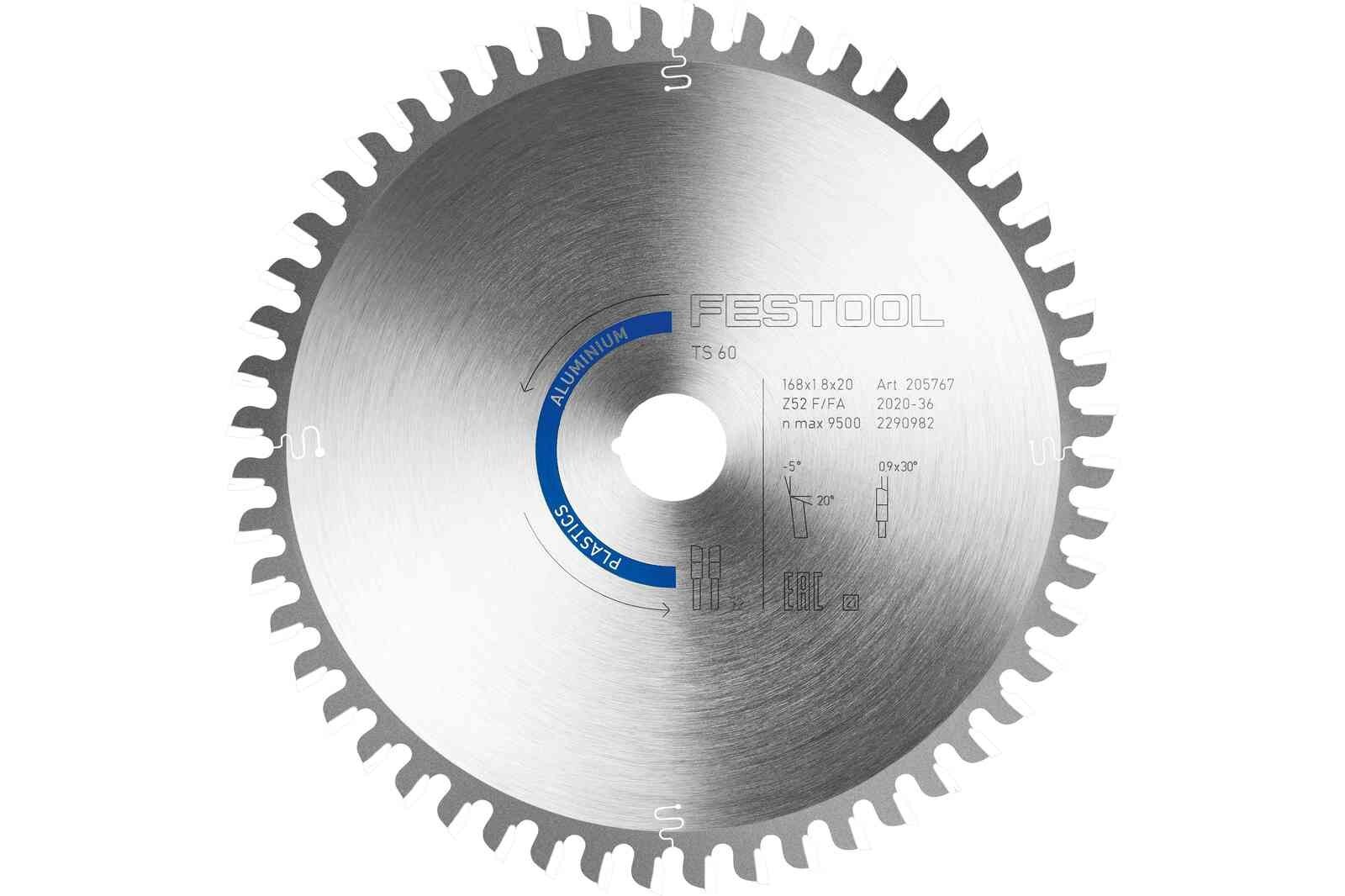 Festool 168mm 52 Tooth Aluminium/Plastics Saw Blade 20mm Bore (No Box) 205767