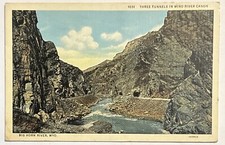 Three Tunnels in Wind River Canyon Big Horn River Wyoming WY Vintage Postcard