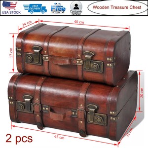 2 Pcs Trunk Chest Set Box Storage Vintage Coffee Table Furniture