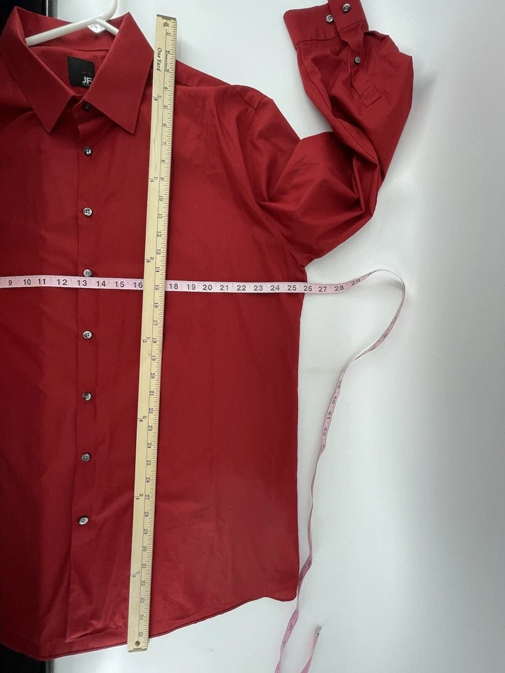 J Ferrar Button Shirt Mens Size XXL 2XL 18-18.5 34-35 Slim Fit Red Long Sleeve - Image 4 of 4