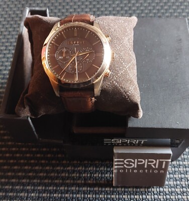 Esprit Herrenuhr Rosegold Brown 106841 Analog Chronograph Leder 