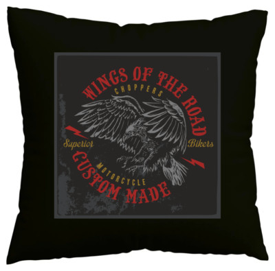 Kissenbezug WINGS OF THE ROAD BORN TO RIDE CUSTOM MADE BIKERSHIRT Schwarz 602333