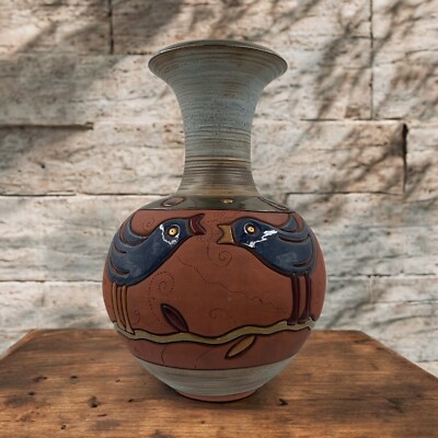 Artisan Made Terracotta Vase Sculpture, Rare One Of A Kind Original By J. Tobler
