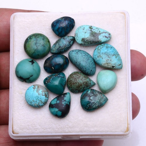 14 Pcs Natural Tibbet Turquoise Untreated 11mm-18mm Cabochon Loose Gemstones Lot - Picture 6 of 11