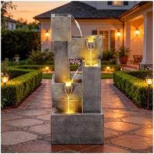32.5 5-Tier Stacked Blocks LED Waterfall Foun...