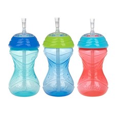 Nuby 3 Piece No-Spill Easy Grip Cup with Flex Straw, Clik It Lock Feature, Boy,