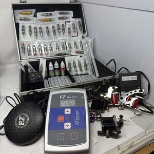 EZ Tattoo Power Supply Kit w/ 4 Tattoo Machines EZ Touch Pedal Case