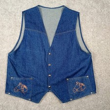 Vtg Allyn Pettit Denim Vest Made in USA Snap Buttons Embroidered Western Cowboy