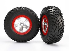 Traxxas 5873R - S1 Off-Road Racing Tires  SCT Beadlock Wheels, Chrome/Red 2 