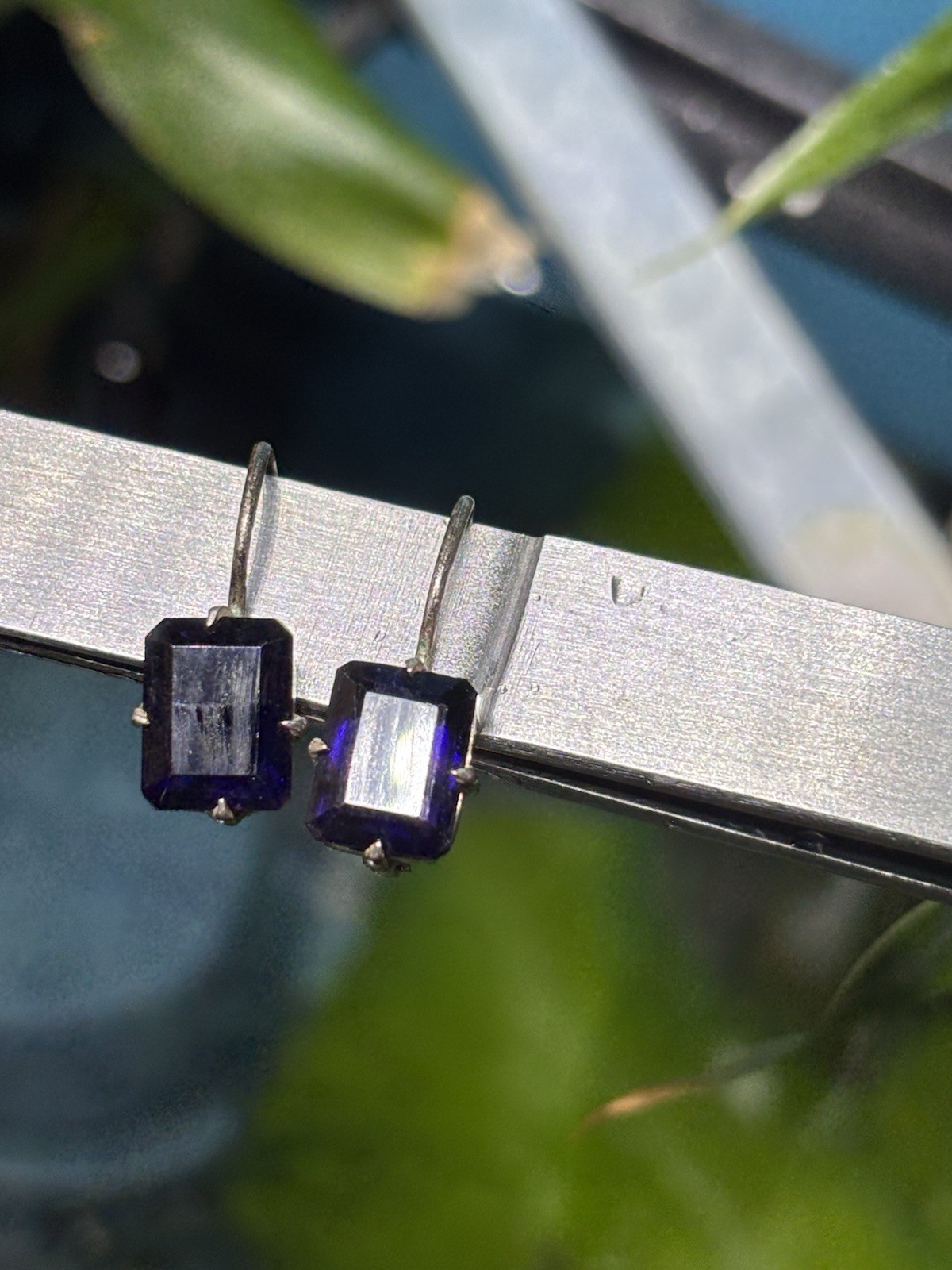 925 Tanzanite Emerald-Cut Rectangle Dangle Drop E… - image 2