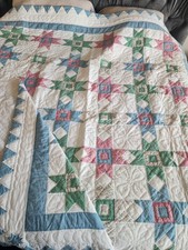 VINTAGE STARS MULTI COLOR FABRIC PATCHWORK QUILT FARMHOUSE COTTAGE 94" X 86"