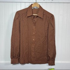 Lady Manhattan Vtg Blouse Twee Brown Polka Dot Button Up Long Sleeve Deadstock