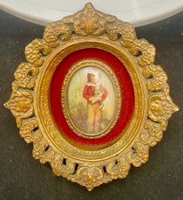 VTG FRENCH MINIATURE BOY WITH DOG PAINTING, MASTER SIMPSON, GILDED WOOD FRAME, g