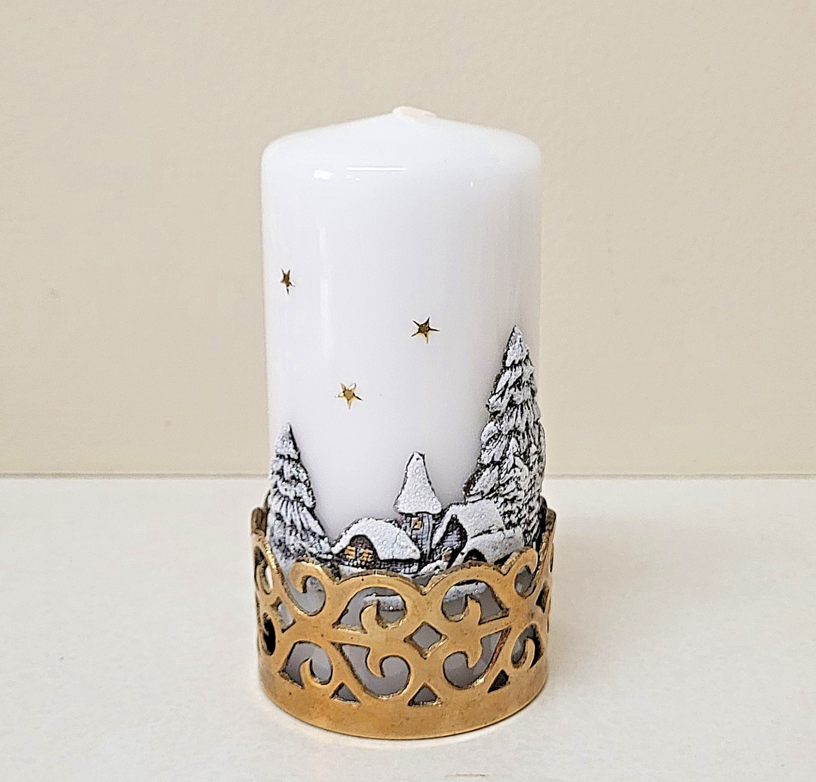 Pillar 3" Set Of 2 New Year Winter Handmade Europe