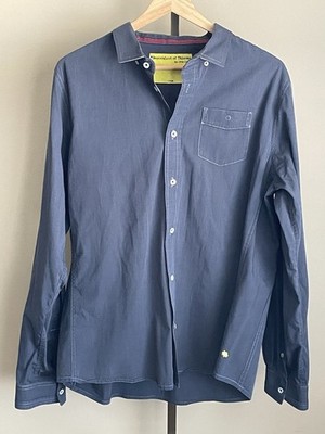Descendant of Thieves Shirt Mens XL Blue Dres Ladro Solid Button Flip Cuff #008