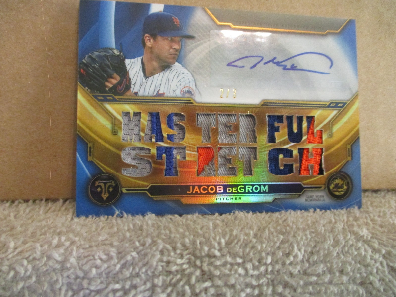 2019 TOPPS TRIPLE THREADS JACOB DEGROM #TTAR-JD4 3 COLOR RELIC PATCH AUTO 2/3 view 8