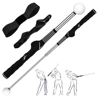  3 Pcs Right Hand Golf Training Aid Retractable Golf Swing Trainer Grip Black