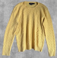 Polo Ralph Lauren Cable Knit Sweater 100 Cashmere Yellow Preppy Mens L