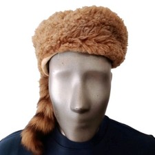 Vintage Coonskin Hat Adult Large Real Raccoon Tail Lined Fur Cap Authentic