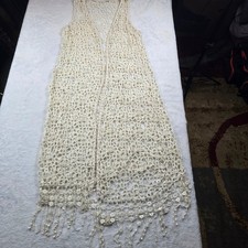 Retro 70s Crochet Vest Crochet Duster Long Boho Vest Fringed Hem High Low Hem