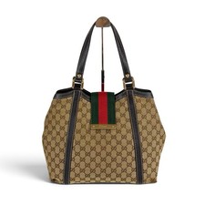 Authentic GUCCI GG Canvas Leather Sherry Tote Bag Brown Used Vintage