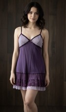 Vintage Victoria Secret Silk Nylon Blend Y2K Purple Pink Ruffle Slip Dress EUC