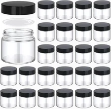 24 Pack 2 oz Glass Jars with Lids Small Cosmetic Black, Clear 