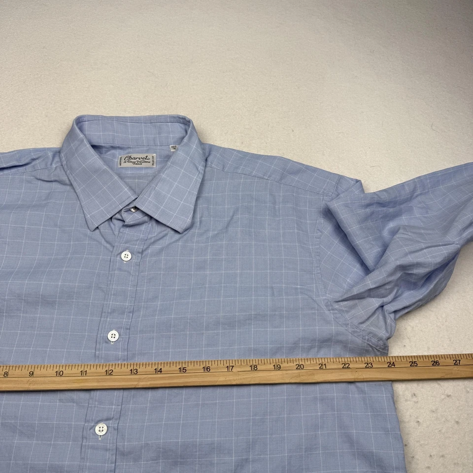 Camisa Charvet Para Hombre Grande Azul Cuadros Vestido Botón Frontal Hecha en Francia Algodón Foto 4 de 4
