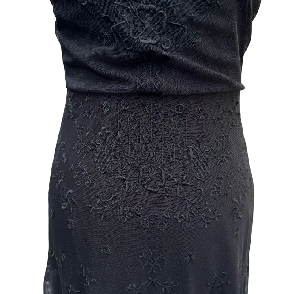 Y2K Whimisgoth Party Midi Dress Sm Black BCBG Beaded Prom Goth Cocktail Dark - Image 4 of 4