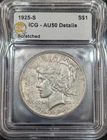 1925-S Peace 90% Silver Dollar - ICG Cert AU Details (Scratched) Semi-Key Date!!