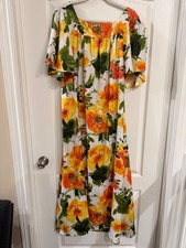 Vintage Hilo Hattie's Hawaii Muumuu Maxi Dress, Yellow Orange Green large floral