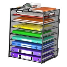 9 Tier Paper Organizer with Handle, Large Capacity Desk 1 Pack - Black