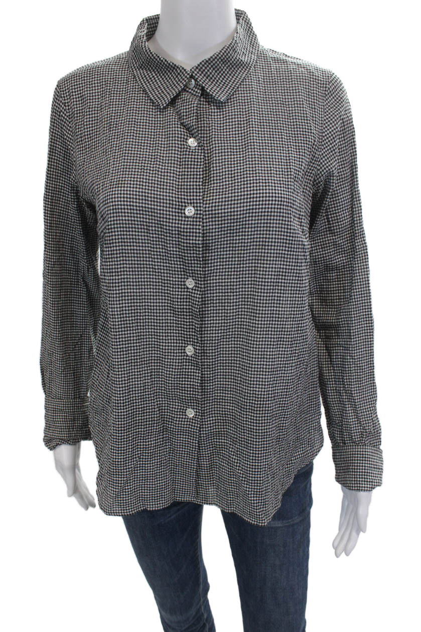 Agnes B Womens Basic Collared Check Button-Up Bla… - image 1