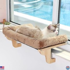Cat Window Perch Hammock - Orthopedic Design, Hardwood Metal Frame, Natural