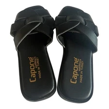 Capone Outfitters Womens 36 (US Size 5.5) Black Braided Slide On Flat Sandals