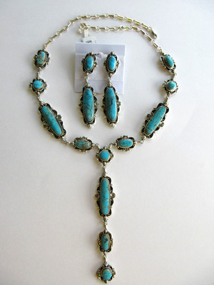 Chaco Canyon Türkis Halskette Ohrringe Set Sterlingsilber Southwestern Neu mit Etikett