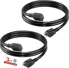 3 FT 16/3 Short Extension Cord 2 Pack, Durable Indoor Power Cable, ETL Listed