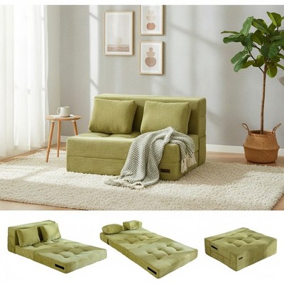 Klappbares Schaumstoff Schlafsofa 3-in-1 umbaubare Sitzfläche mit Kissen hellgrün