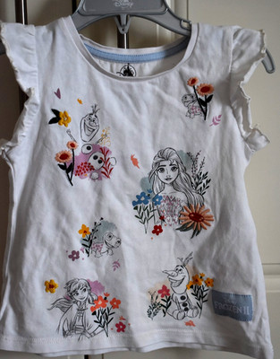 Disney Store Elfenbein FROZEN 2 ELSA, ANNA & OLAF Puffärmel T-Shirt Alter 2
