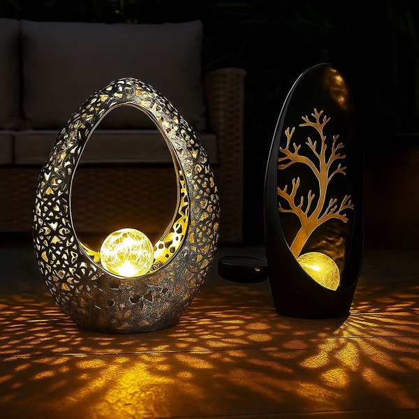 Solarleuchte Solarlampe AußEn Balkonleuchte Baum Gold Orientalisch Led 2Er Set-image
