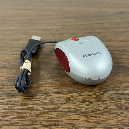 Microsoft 1020 Notebook Laptop Optical Mouse USB Wired Silver/Red - Picture 2 of 7