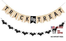 Trick or Treat Banner Garland Halloween Decorations for Mantel Burlap